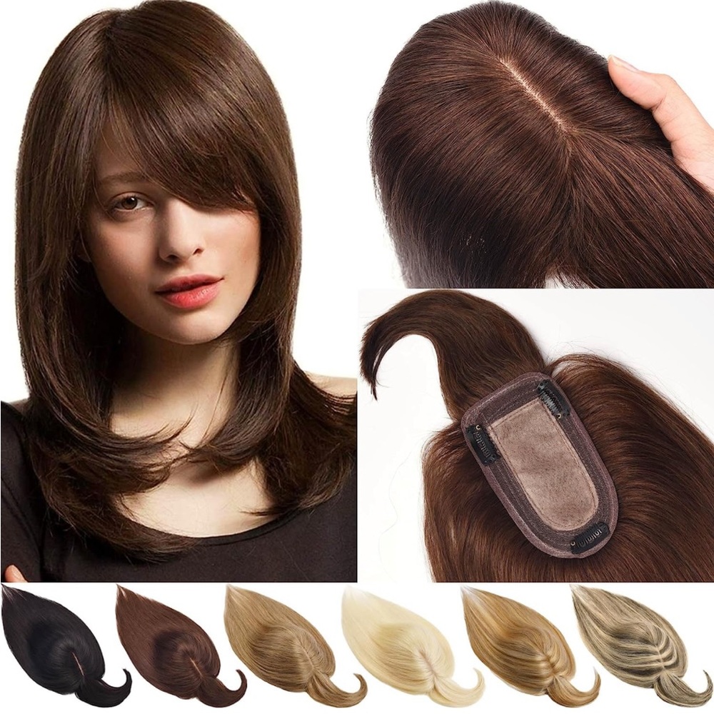 12” Hair Toppers for Women Real Human Hair Topper with Bangs